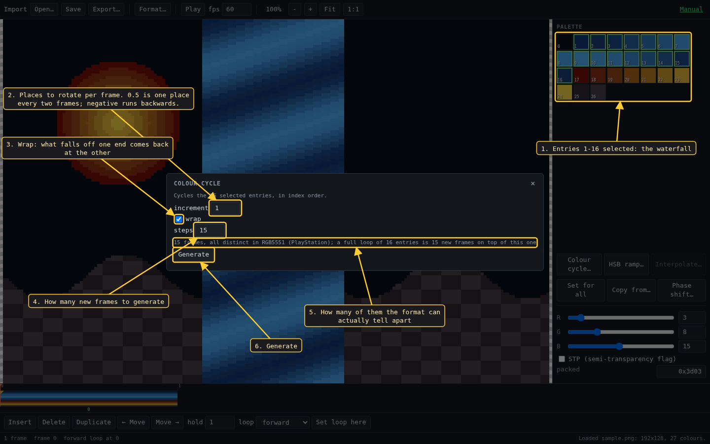 the colour cycle dialog