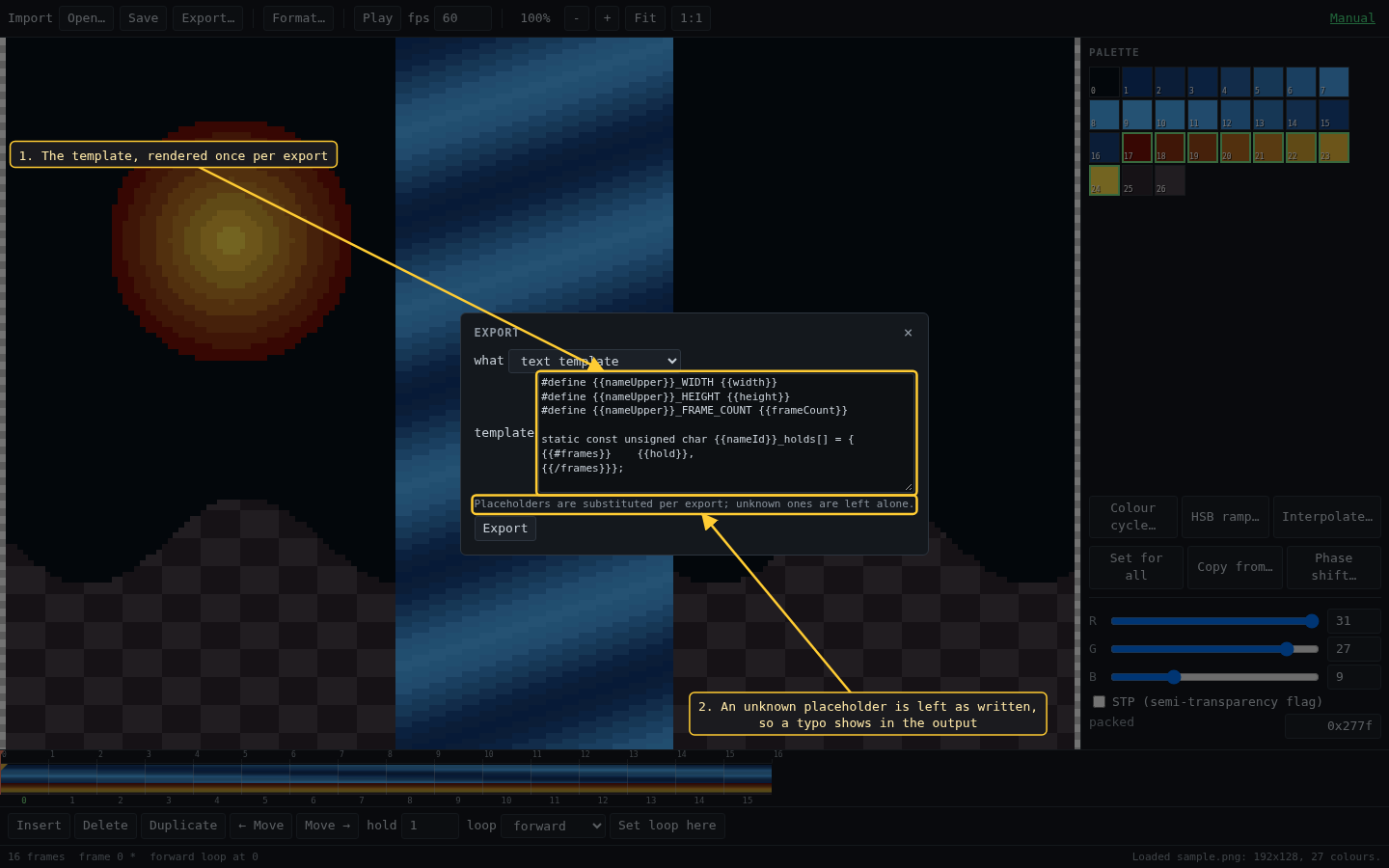 the export dialog set to a text template