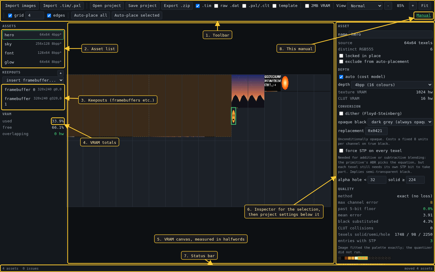 timweb with four assets loaded